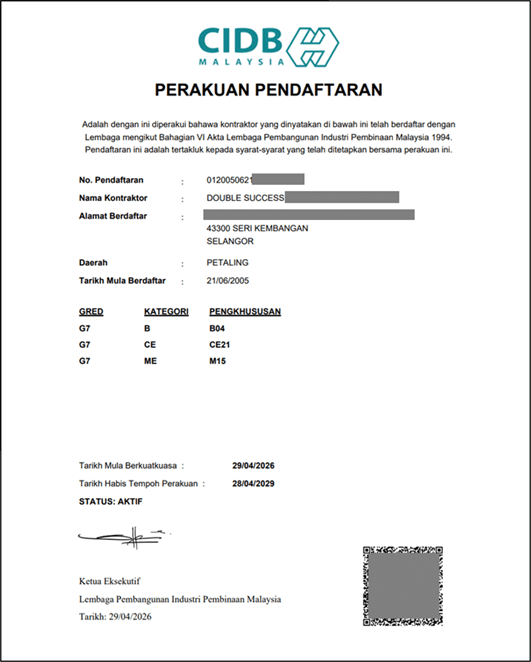 CIDB PPK Contractor Registration